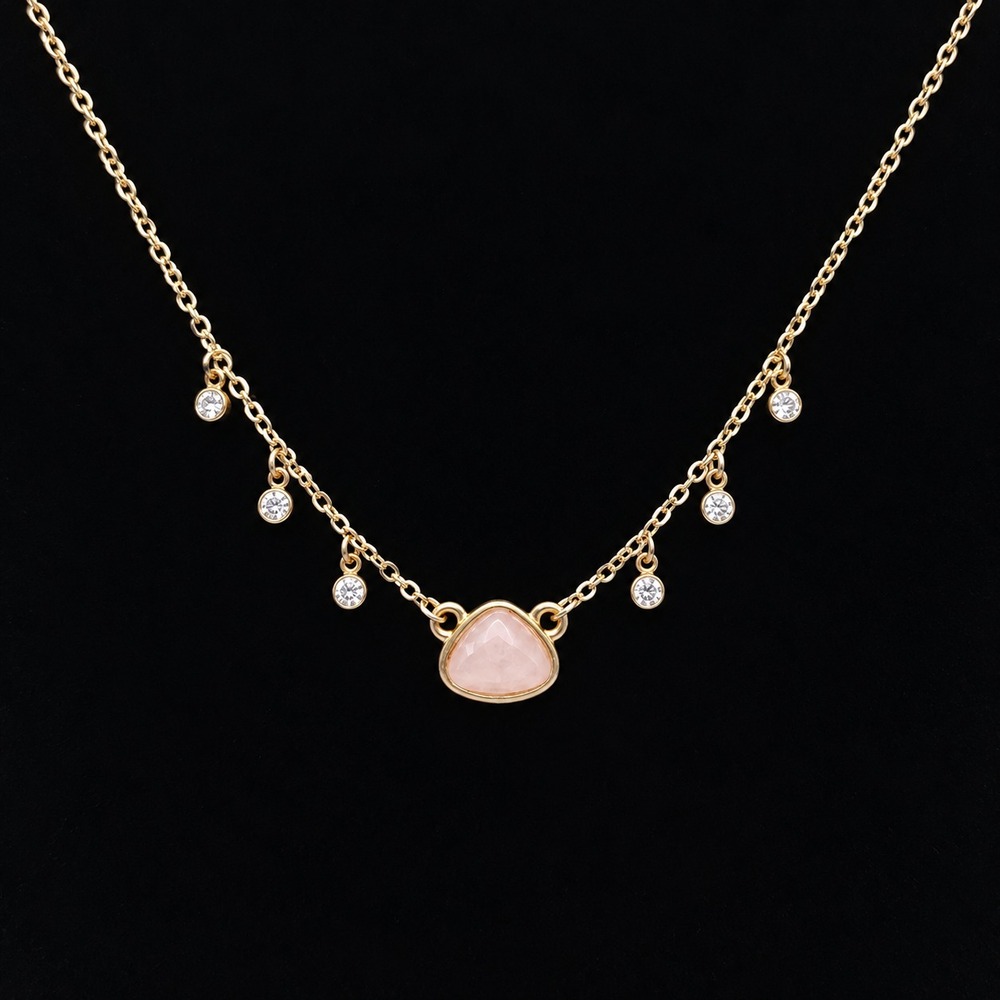 Charming Charlie Vintage Pink Stone Crystal Drop Necklace Silver Tone 13"